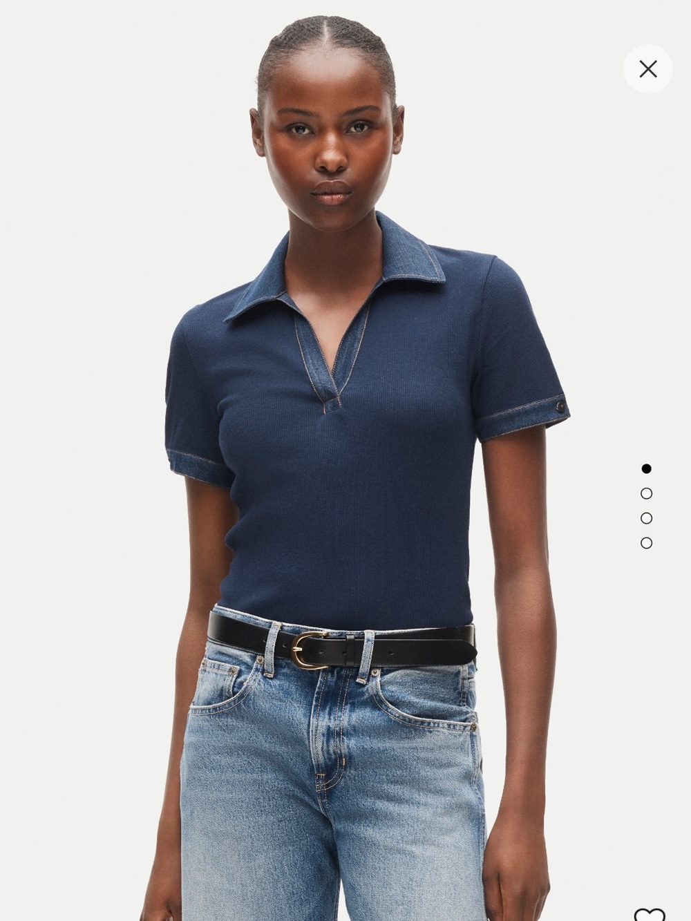 J. Crew Navy Short Sleeve Polo with Denim Trim
